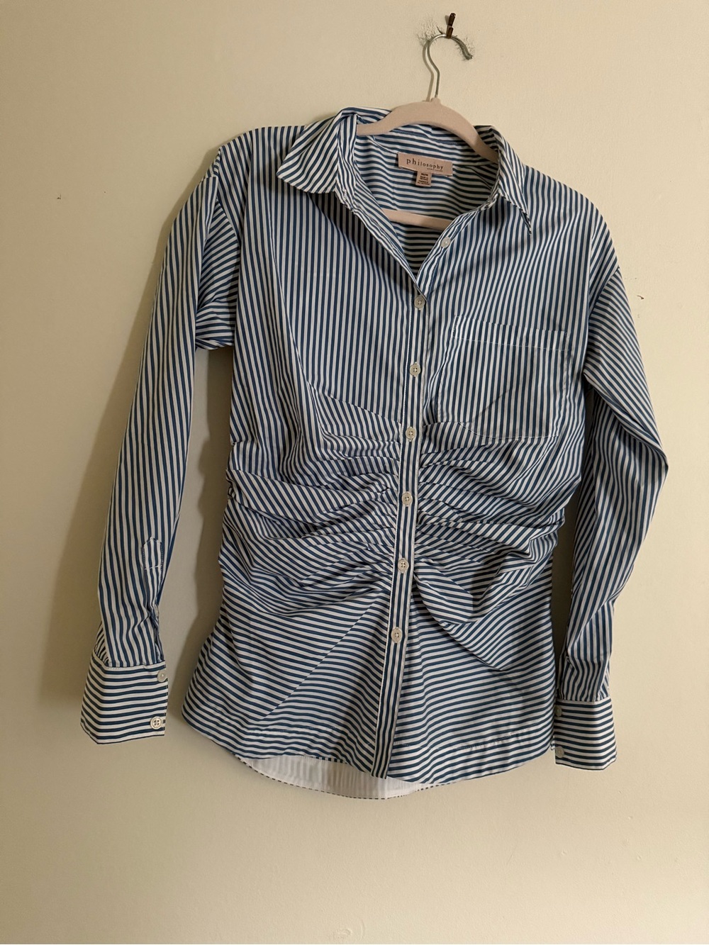 Philosophy Blue and White Striped Shirt